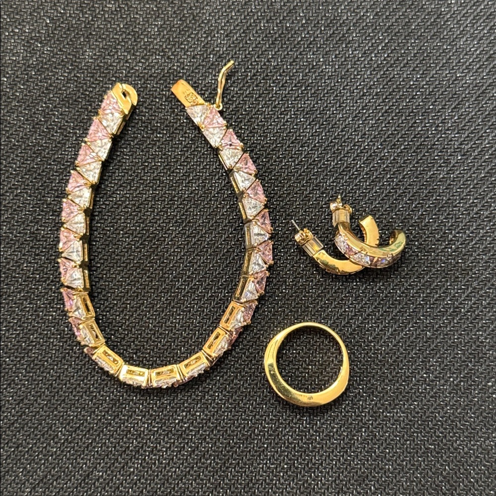 925 Sterling Silver UTC China Vermeil tennis bracelet, ring, and earrings set
